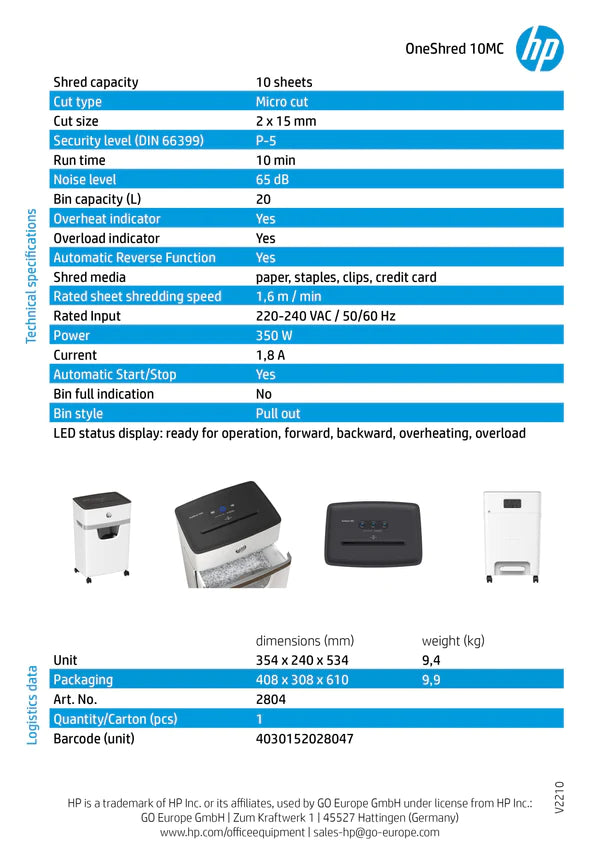 HP 10MC Paper Shredder